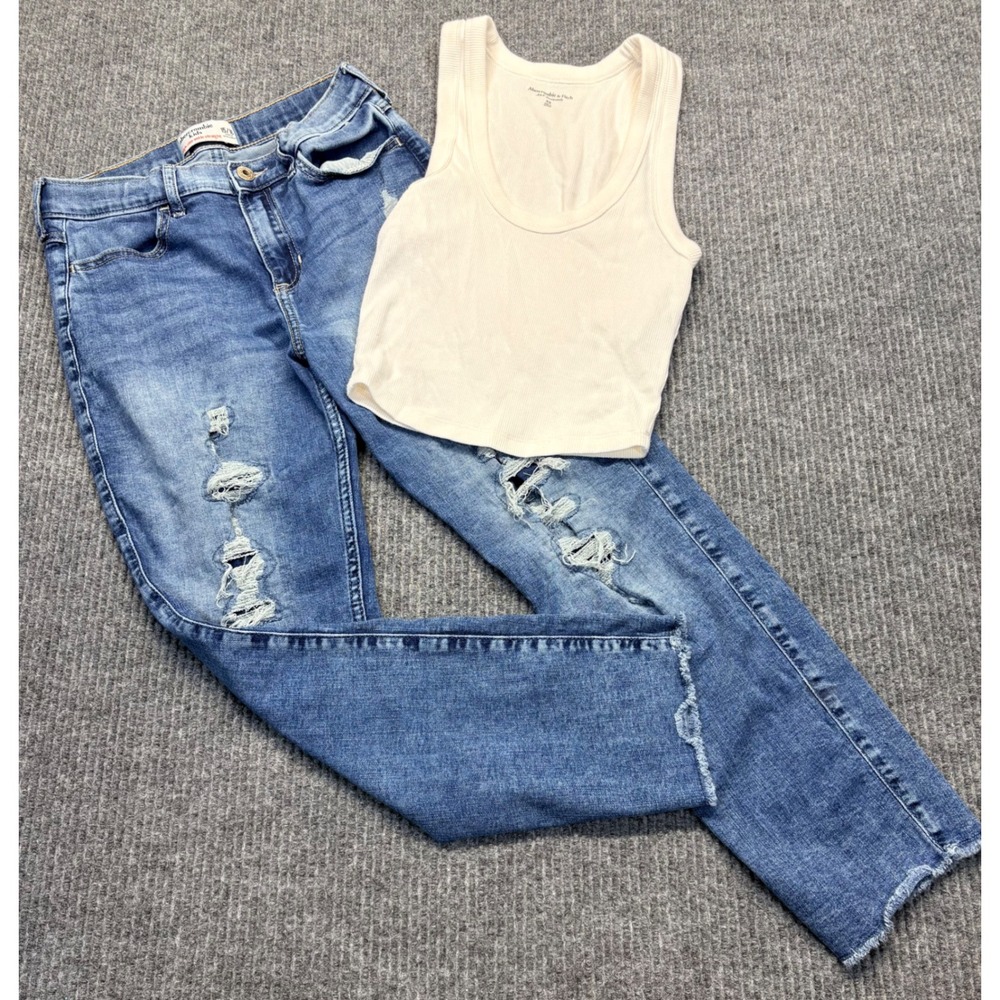 Abercrombie Kids High Rise Ankle Straight Distressed Jeans & Ribbed Tank Set 16